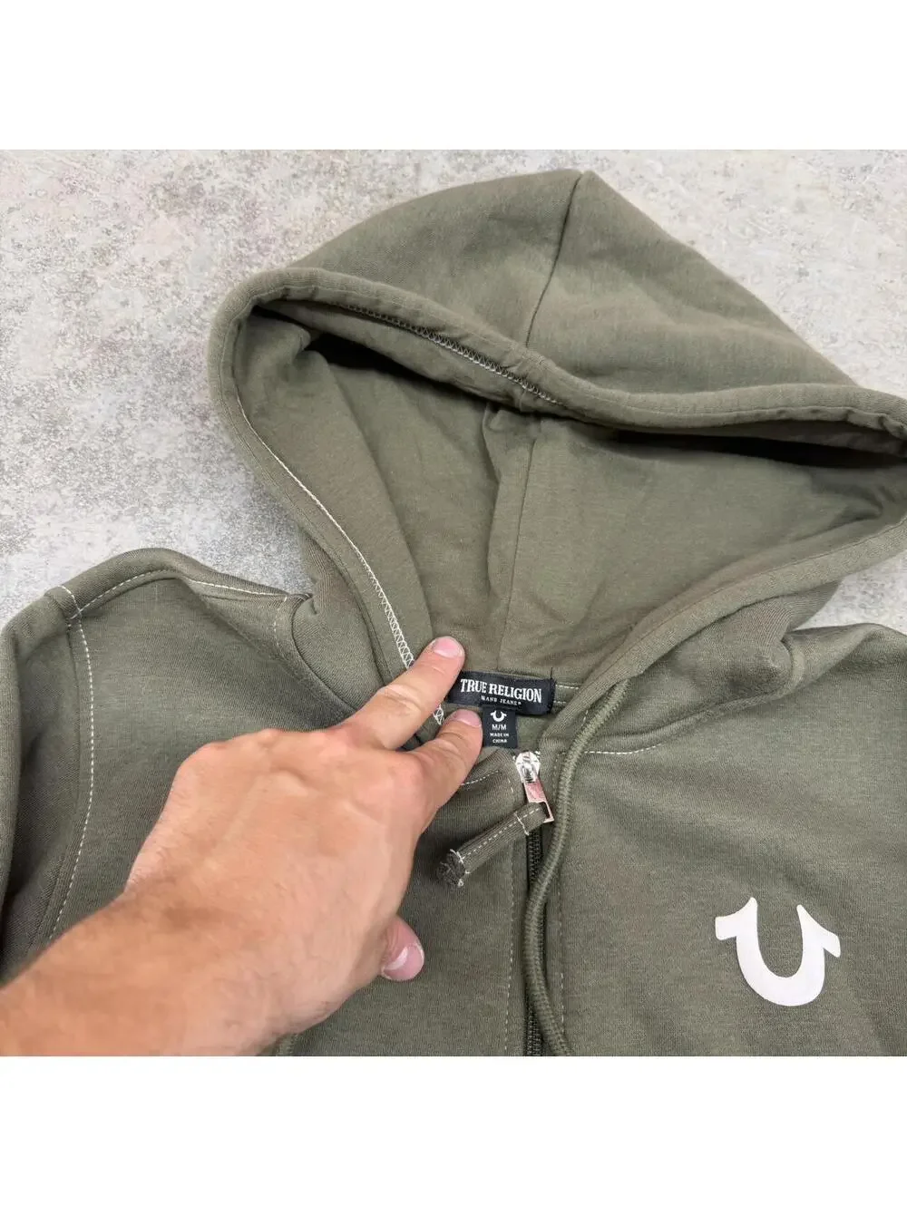 vintage true religion buddha olive green zip up hoodie size medium